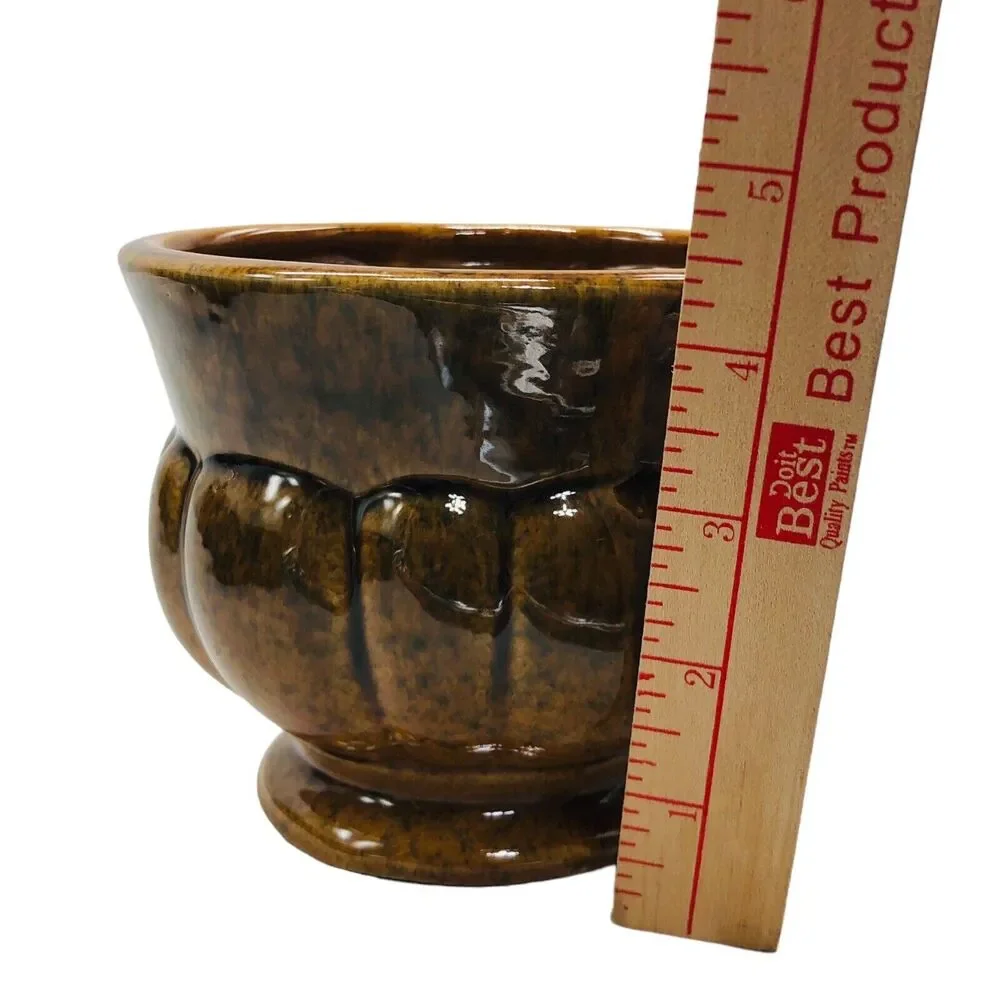 Vintage Haeger Melon Planter Golden Yellow & Brown Gloss Drip Glaze #667